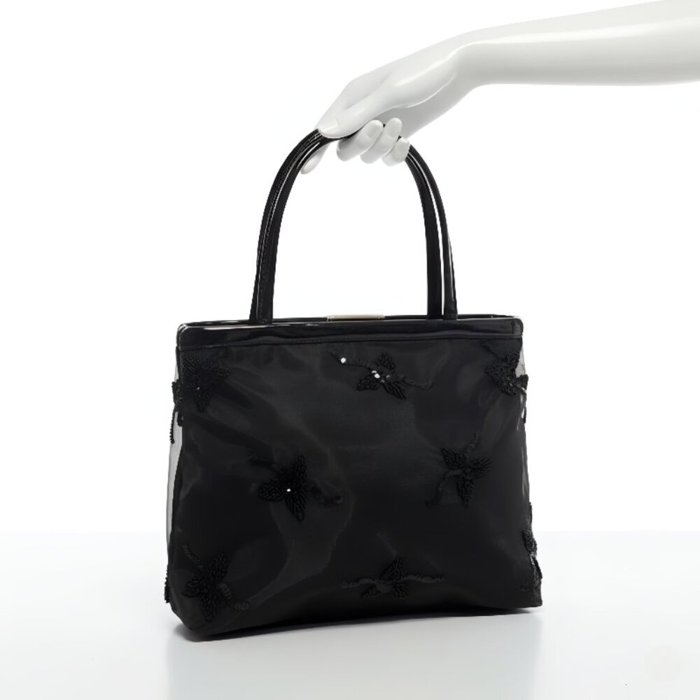 Dolce & Gabbana Mini Black Floral Beaded Elegant Sequin Top-Handle Bag